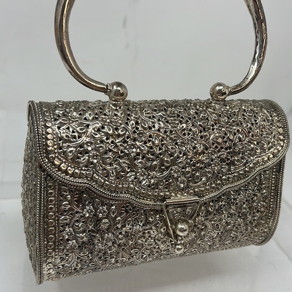 Sterling Silver 925 Filigree Etched Handbag - Picture 11 of 12